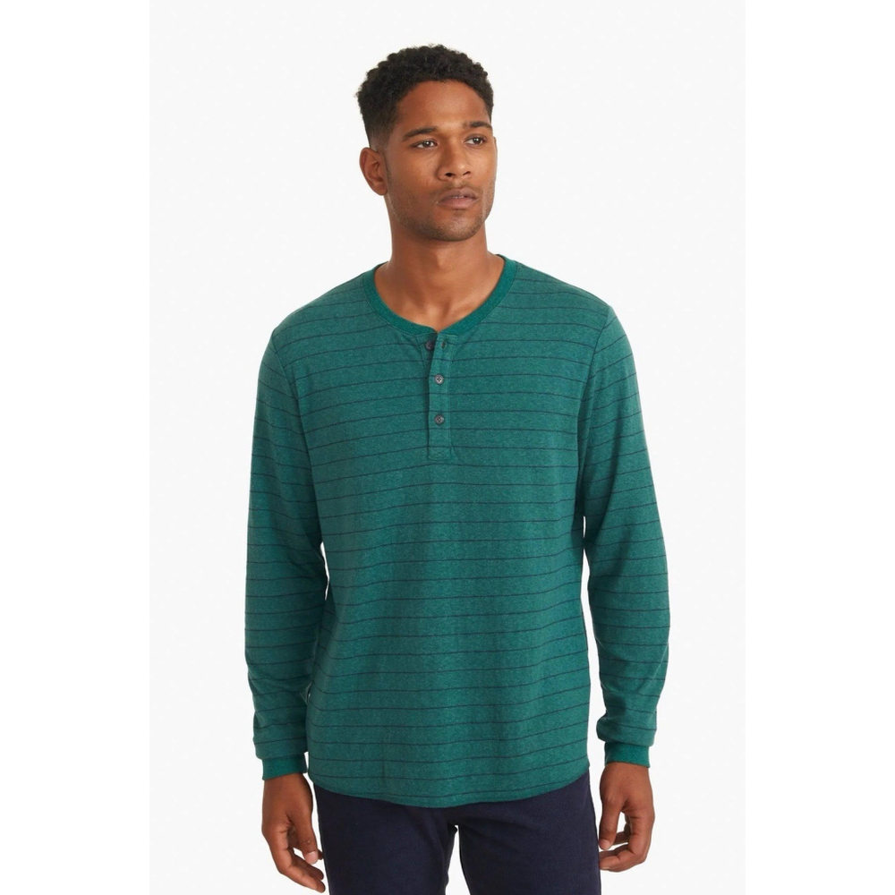Marine Layer Double Knit Henley Striped Men’s Size M/L Medium Forest Green Soft
